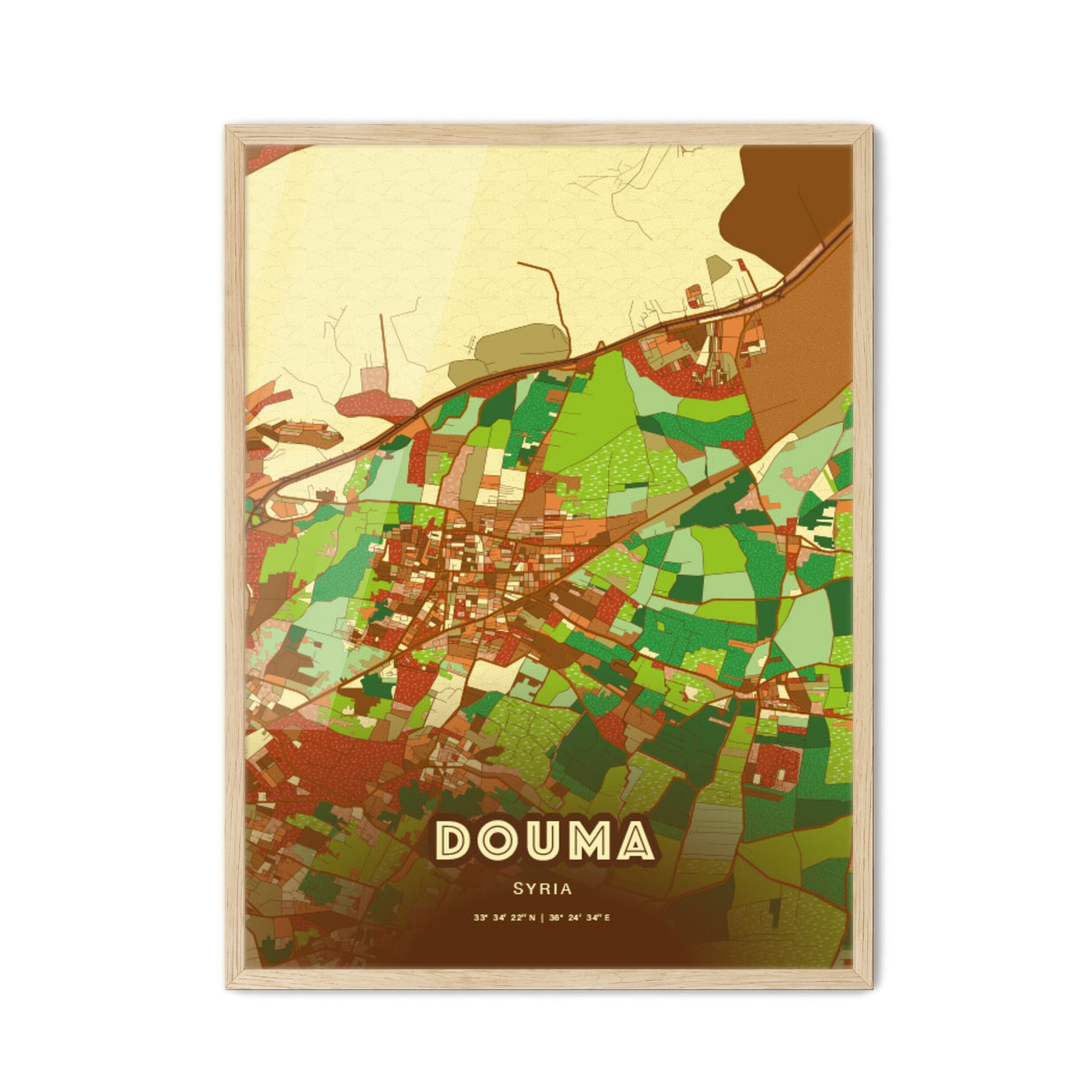 Colorful DOUMA SYRIA Fine Art Map Farmhouse