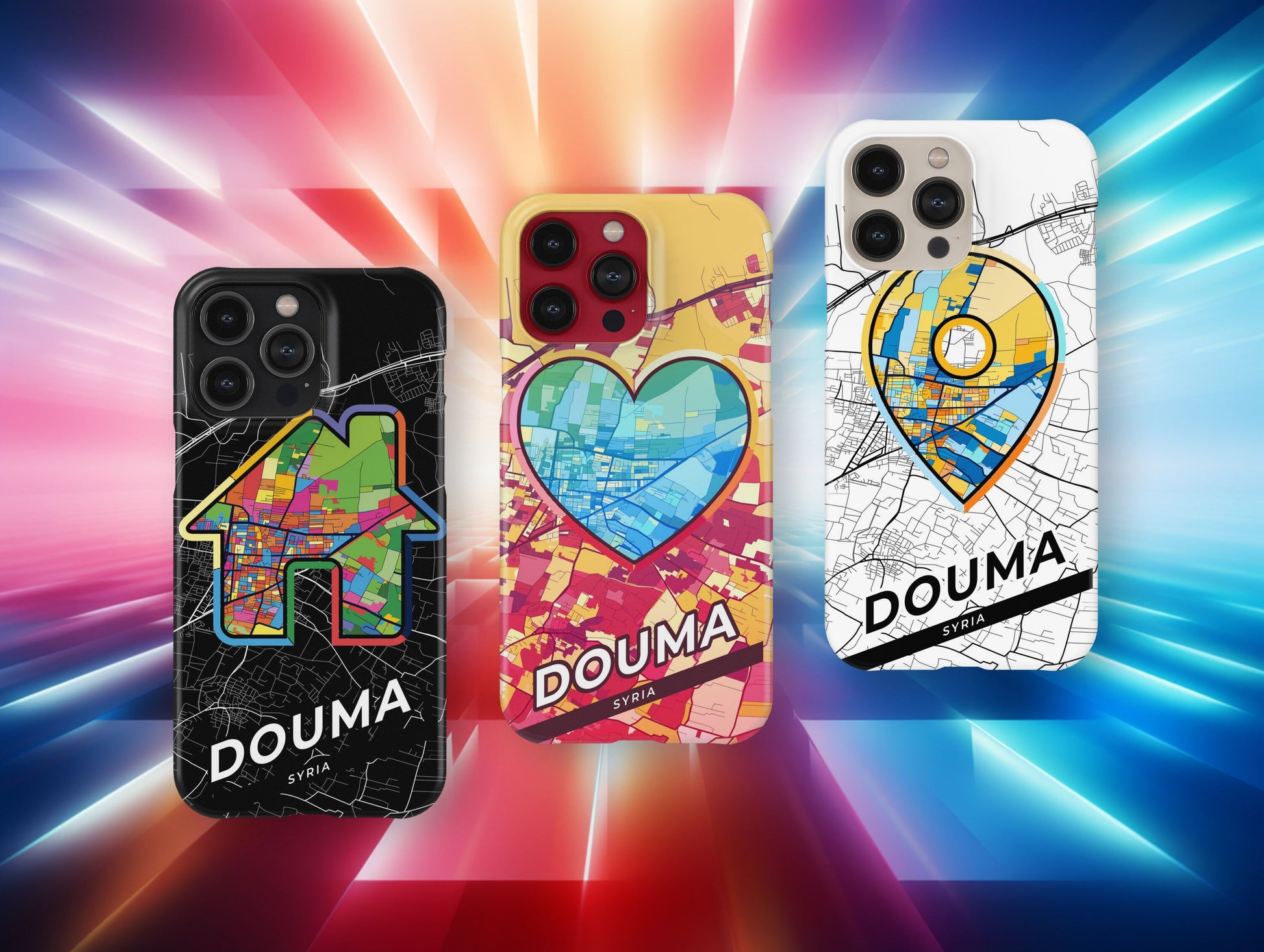 Douma Syria slim phone case with colorful icon. Birthday, wedding or housewarming gift. Couple match cases.