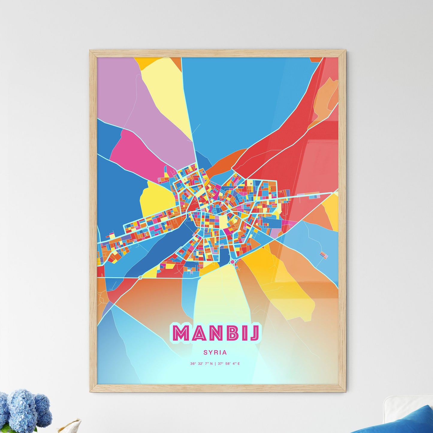 Colorful MANBIJ SYRIA Fine Art Map Crazy Colors