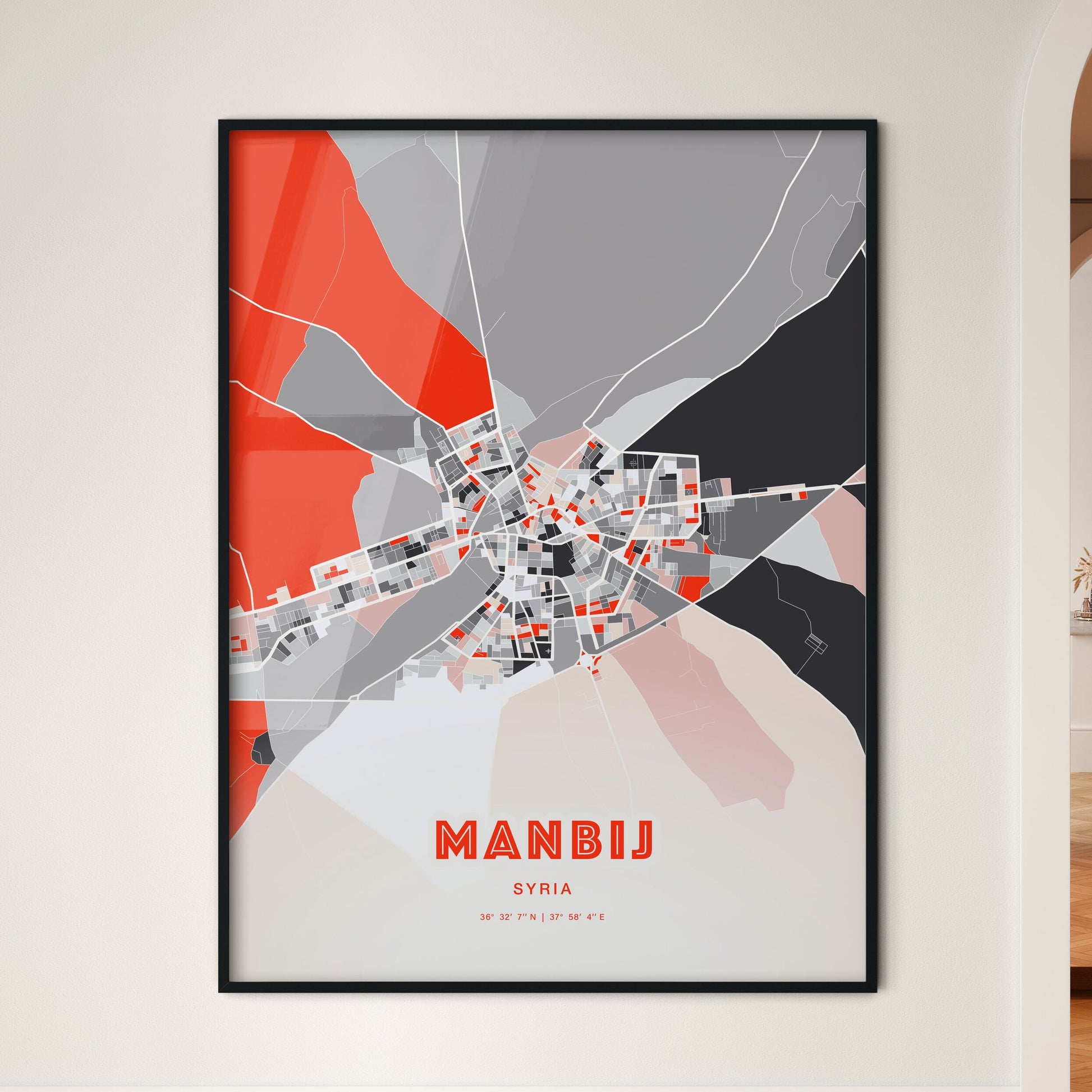 Colorful MANBIJ SYRIA Fine Art Map Modern