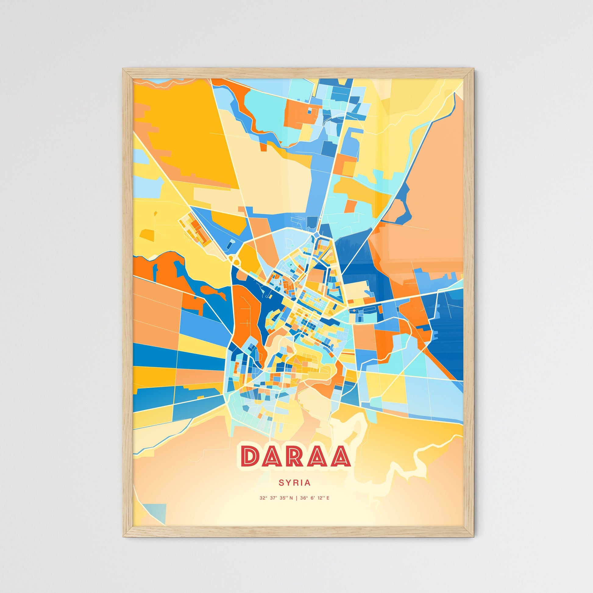 Colorful DARAA SYRIA Fine Art Map Blue Orange