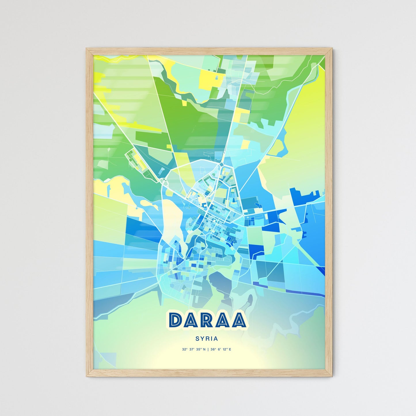 Colorful DARAA SYRIA Fine Art Map Cool Blue