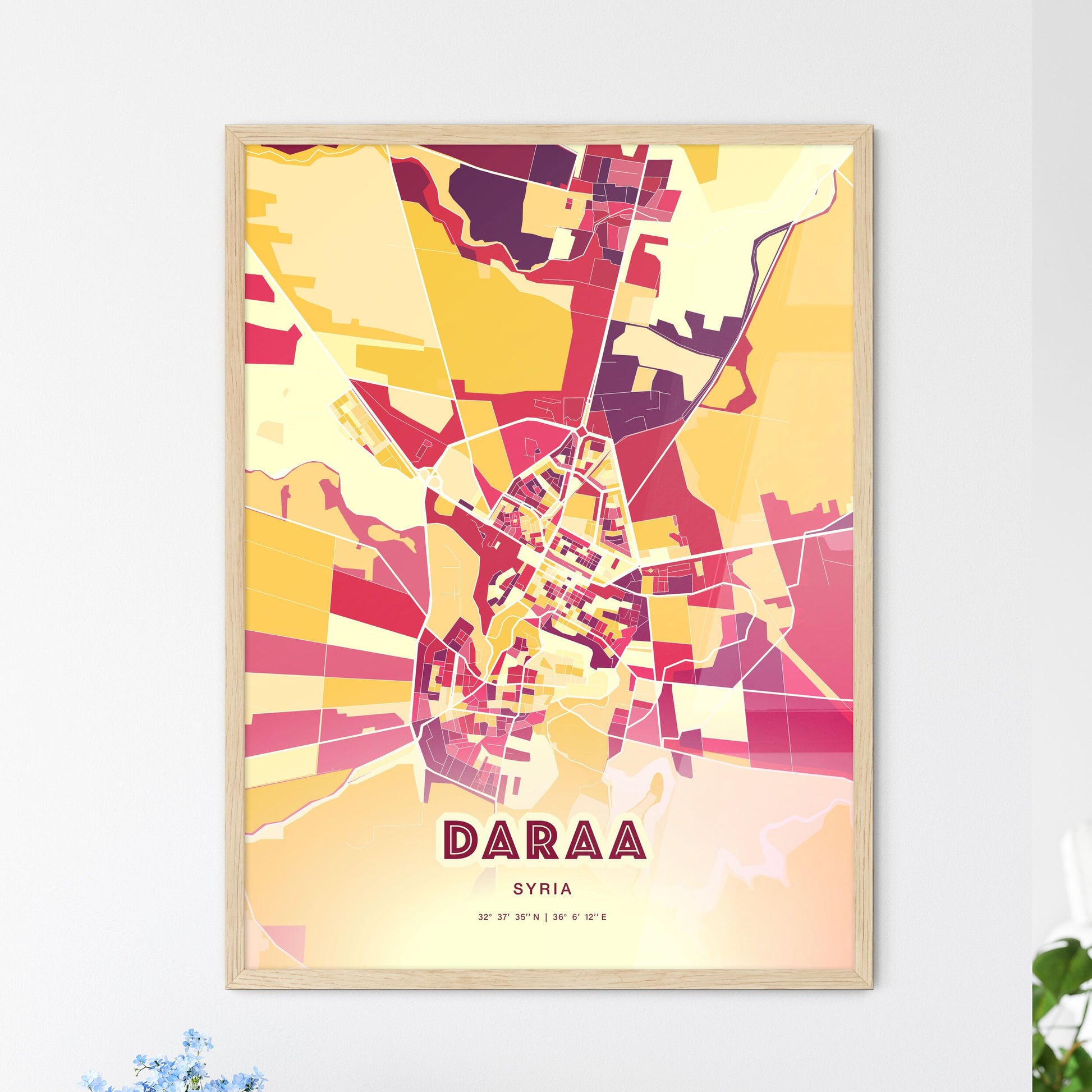 Colorful DARAA SYRIA Fine Art Map Hot Red