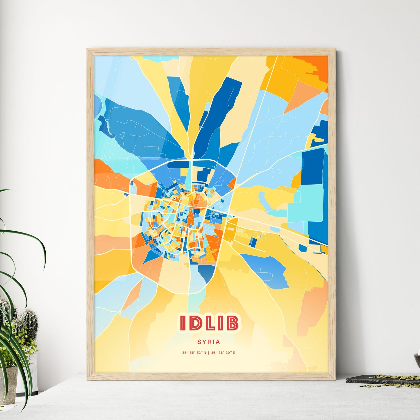 Colorful IDLIB SYRIA Fine Art Map Blue Orange