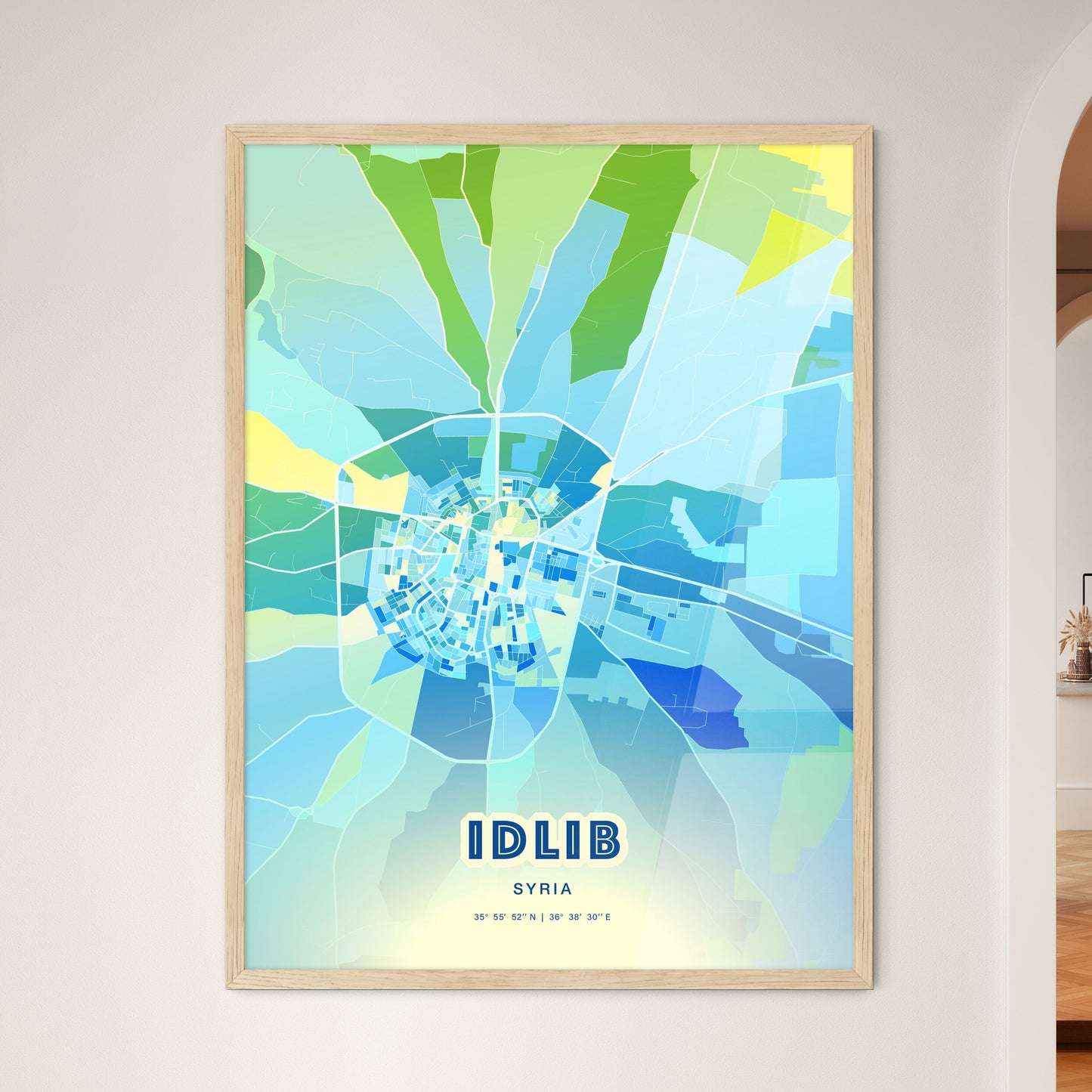 Colorful IDLIB SYRIA Fine Art Map Cool Blue