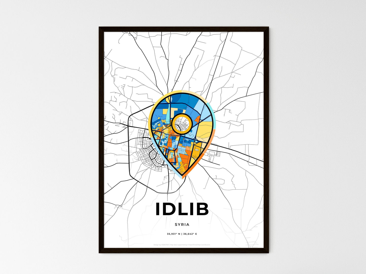 Idlib Syria wedding art map with pointer icon