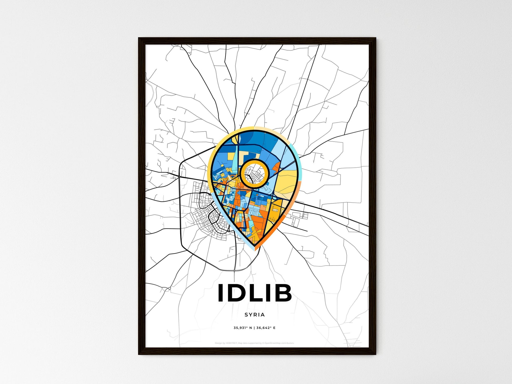Idlib Syria wedding art map with pointer icon
