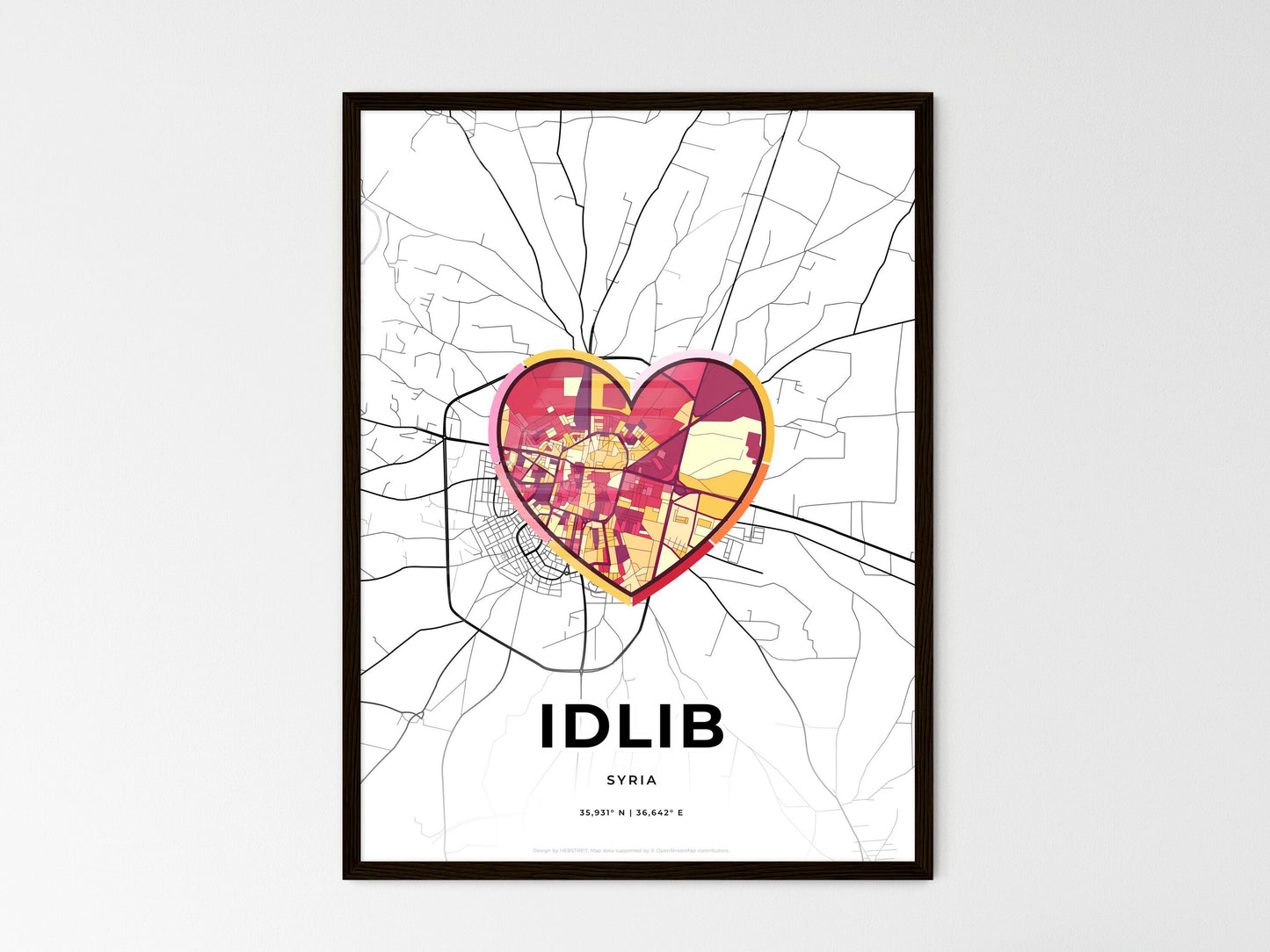 Idlib Syria wedding art map with heart icon
