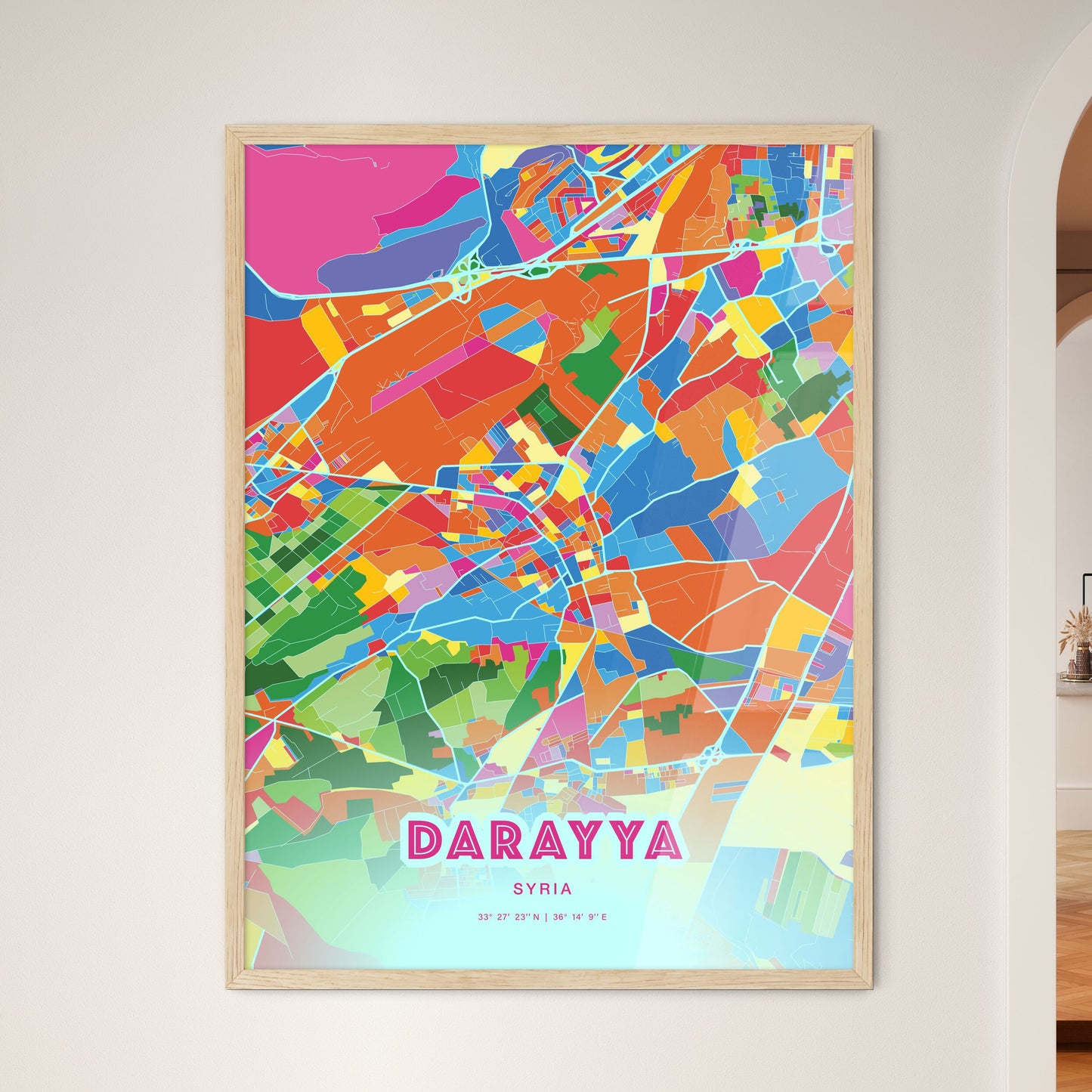 Colorful DARAYYA SYRIA Fine Art Map Crazy Colors