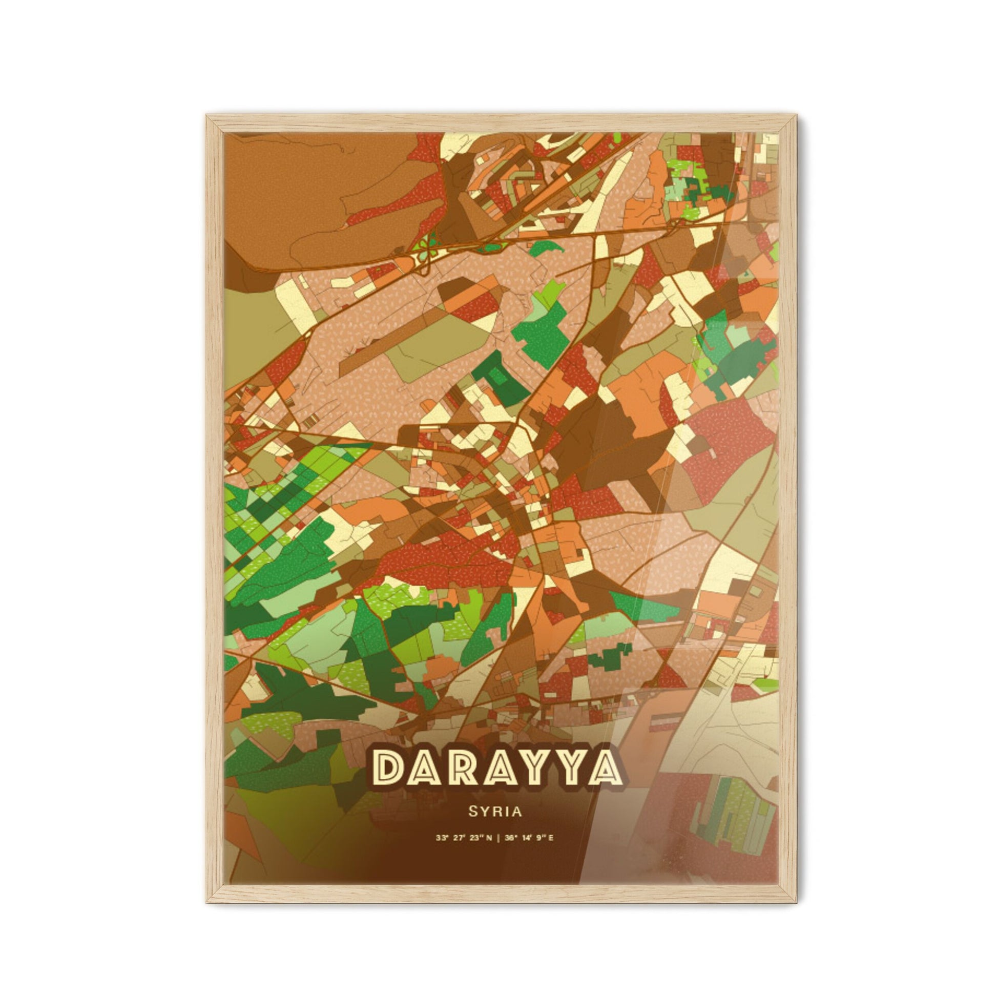 Colorful DARAYYA SYRIA Fine Art Map Farmhouse