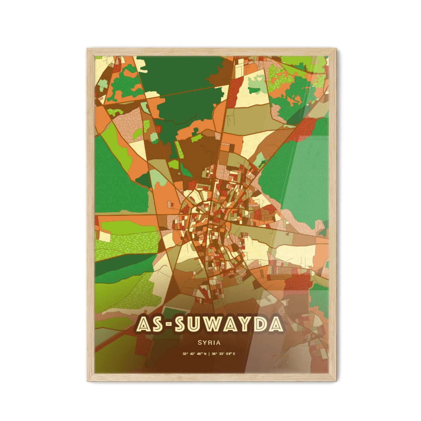 Colorful AS-SUWAYDA SYRIA Fine Art Map Farmhouse