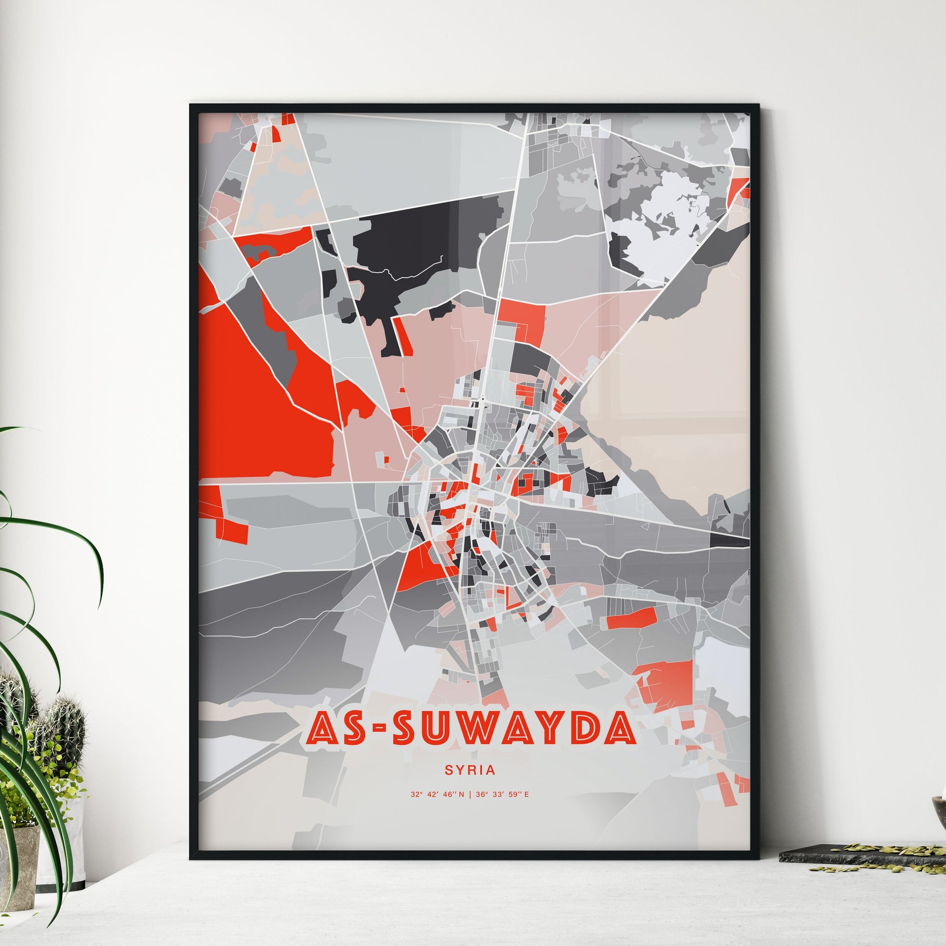 Colorful AS-SUWAYDA SYRIA Fine Art Map Modern