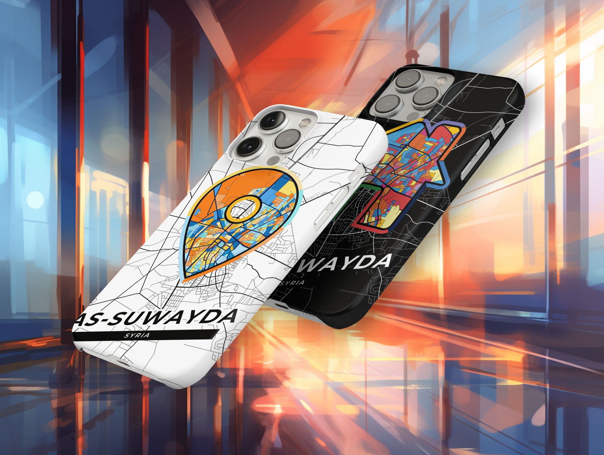 As-Suwayda Syria slim phone case with colorful icon. Birthday, wedding or housewarming gift. Couple match cases.