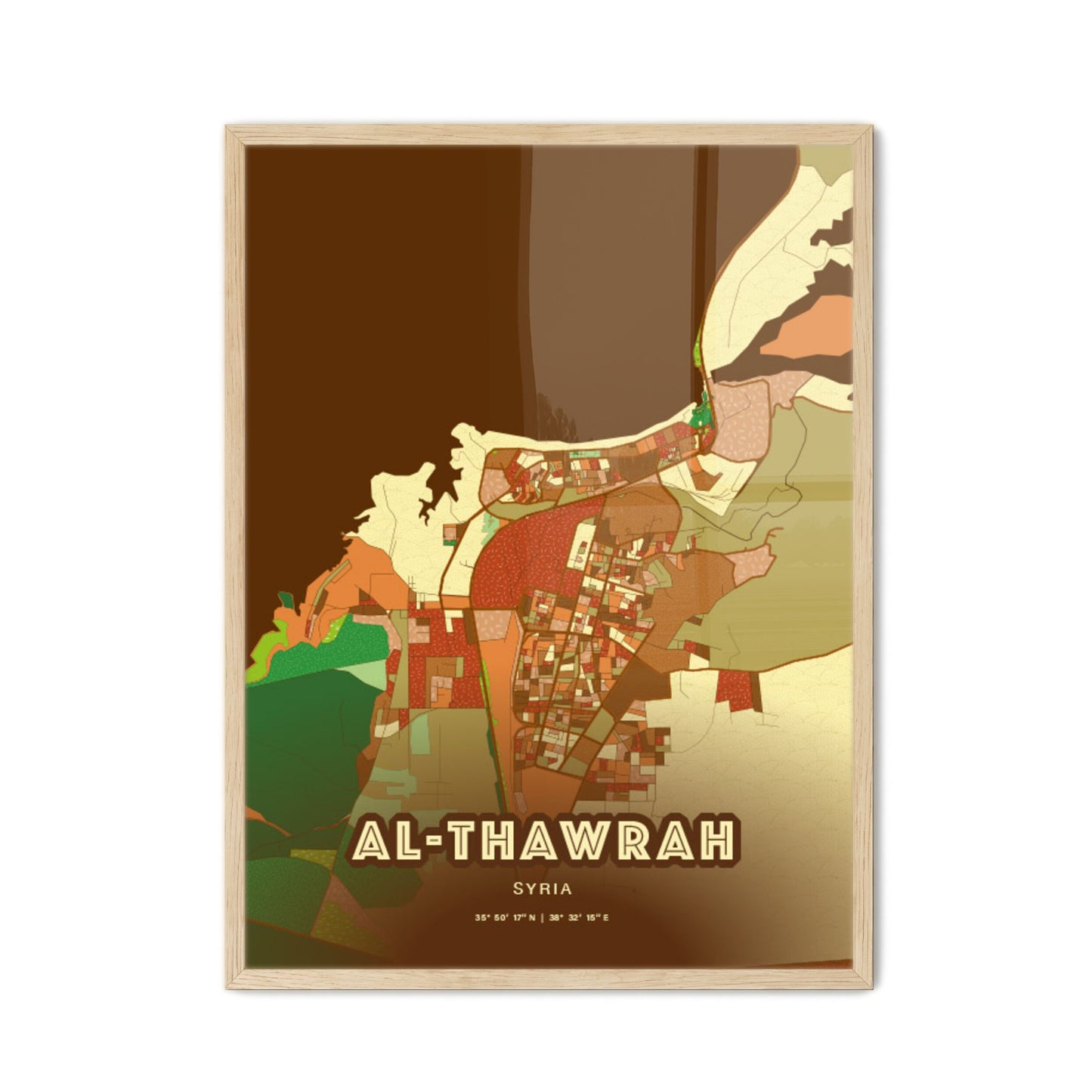 Colorful AL-THAWRAH SYRIA Fine Art Map Farmhouse