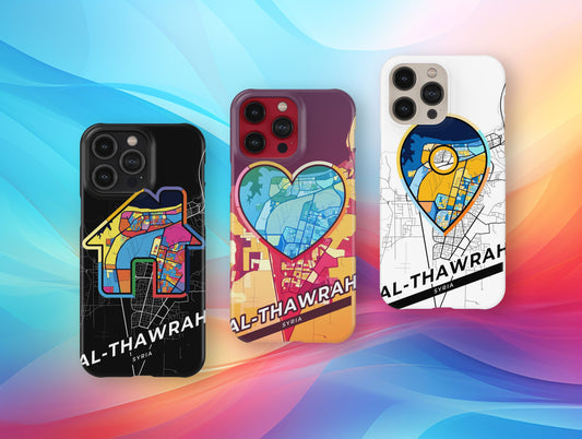 Al-Thawrah Syria slim phone case with colorful icon. Birthday, wedding or housewarming gift. Couple match cases.