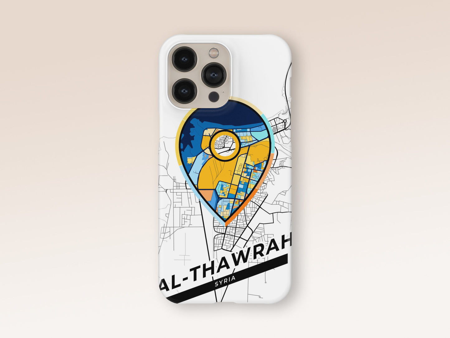 Al-Thawrah Syria slim phone case with colorful icon. Birthday, wedding or housewarming gift. Couple match cases. 1