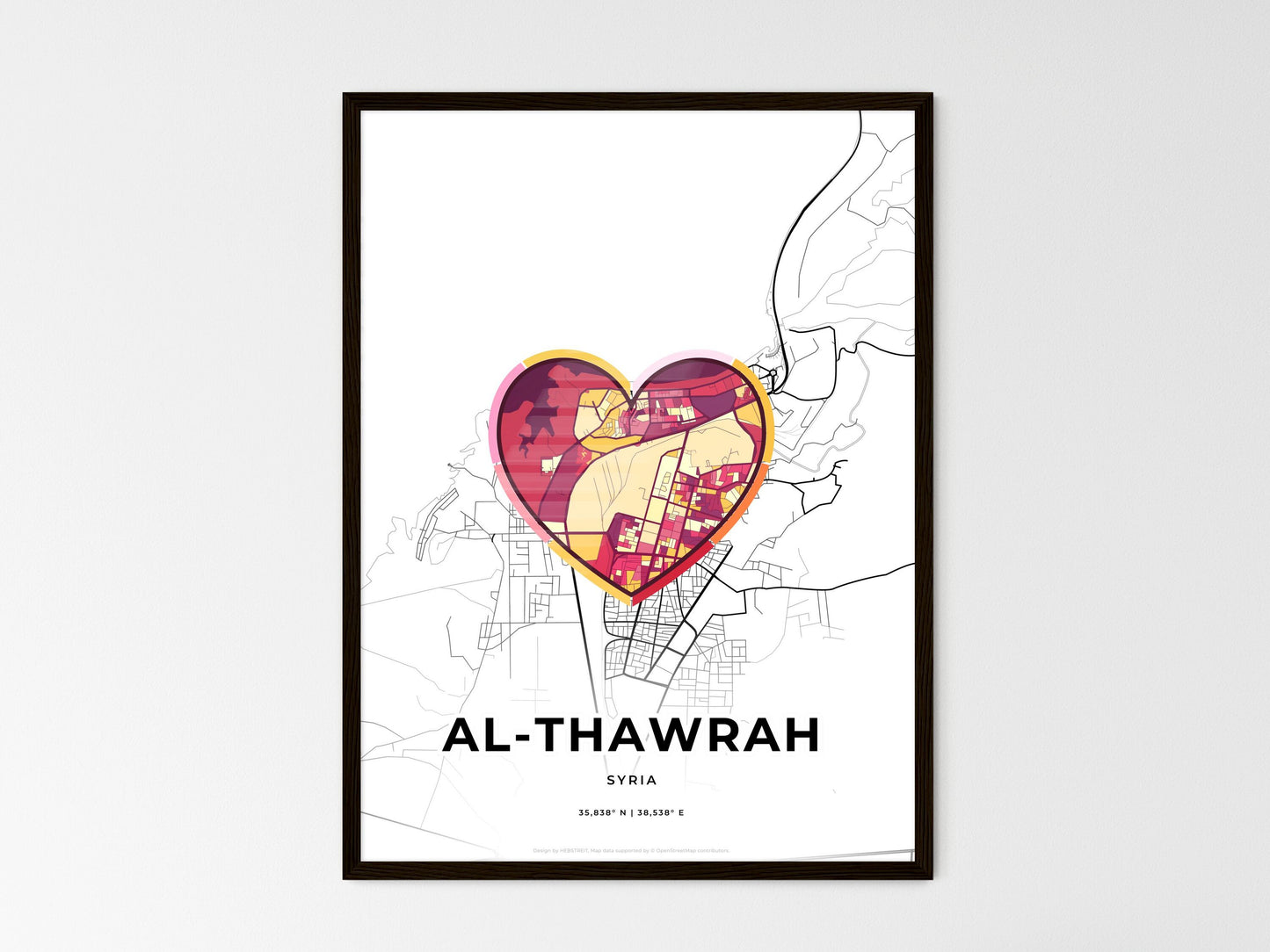 AL-THAWRAH SYRIA minimal art map with a colorful icon. Where it all began, Couple map gift. Style 2