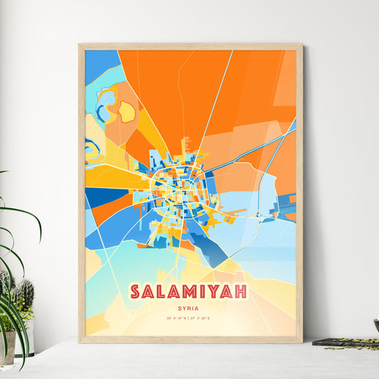 Colorful SALAMIYAH SYRIA Fine Art Map Blue Orange