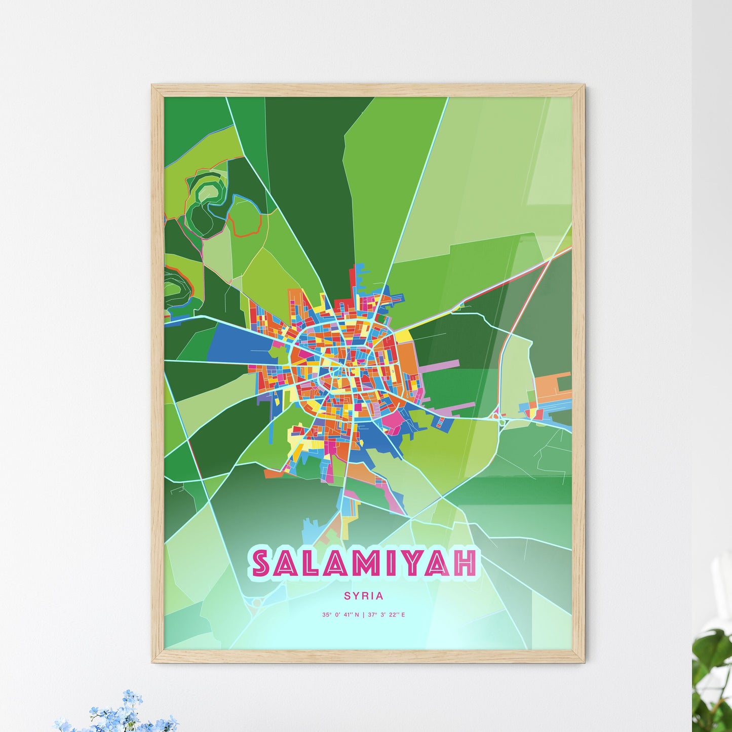 Colorful SALAMIYAH SYRIA Fine Art Map Crazy Colors
