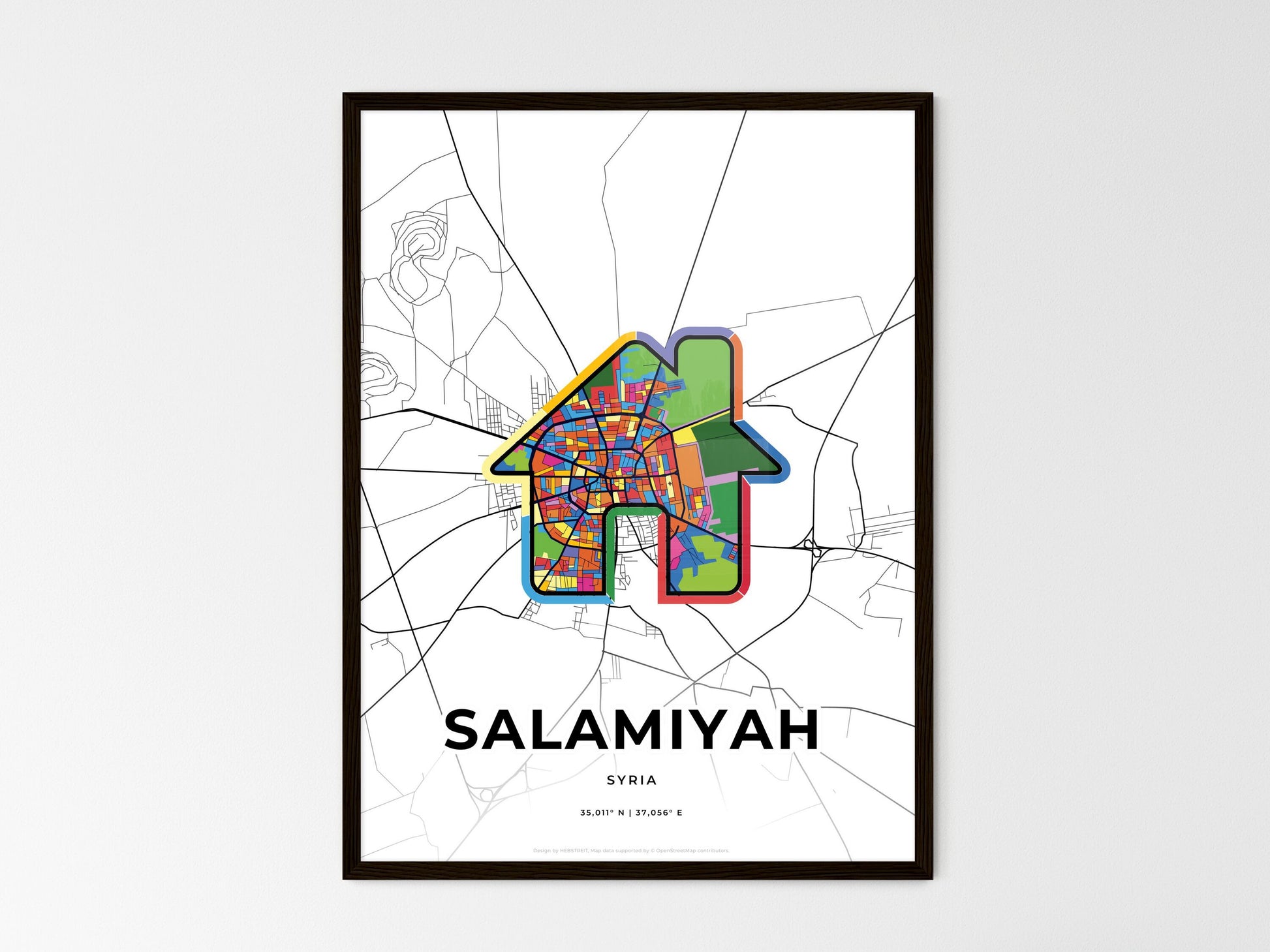 SALAMIYAH SYRIA minimal art map with a colorful icon. Where it all began, Couple map gift. Style 3