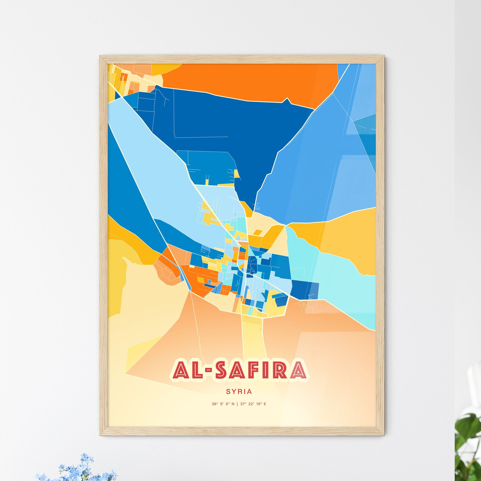 Colorful AL-SAFIRA SYRIA Fine Art Map Blue Orange