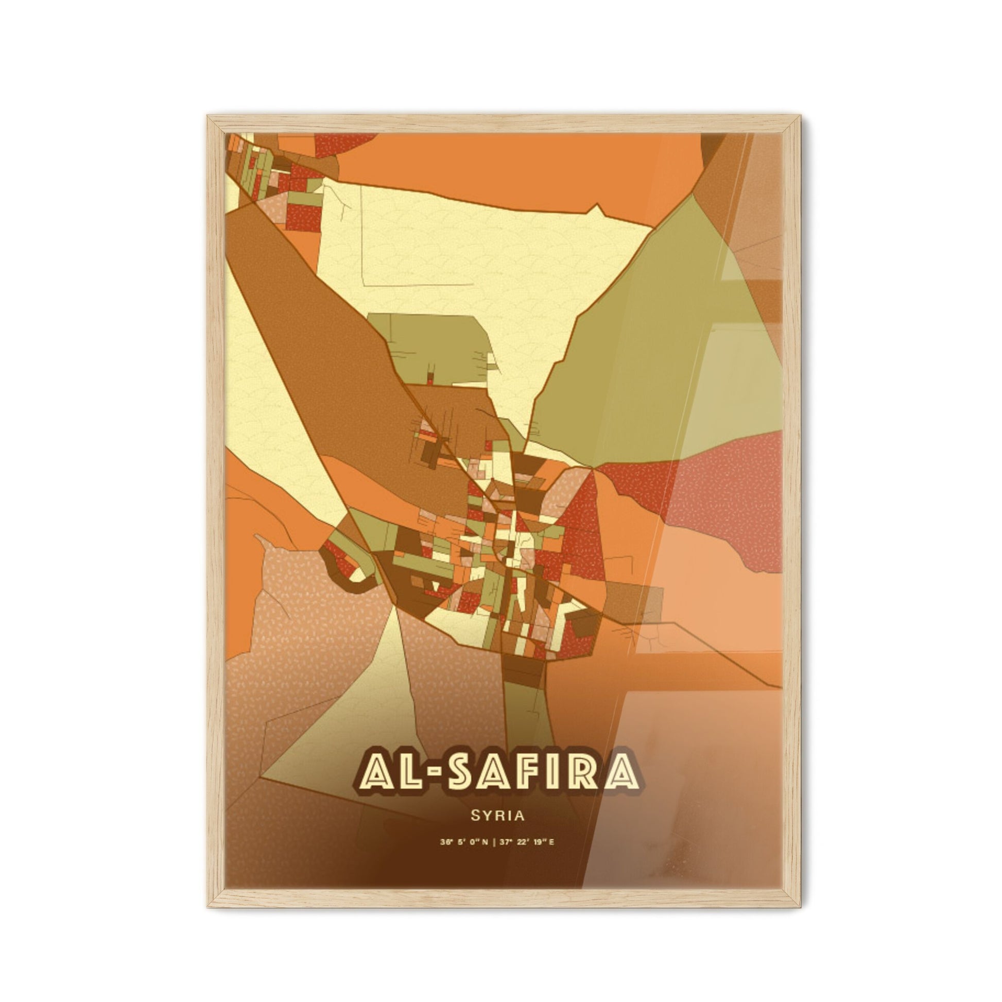 Colorful AL-SAFIRA SYRIA Fine Art Map Farmhouse