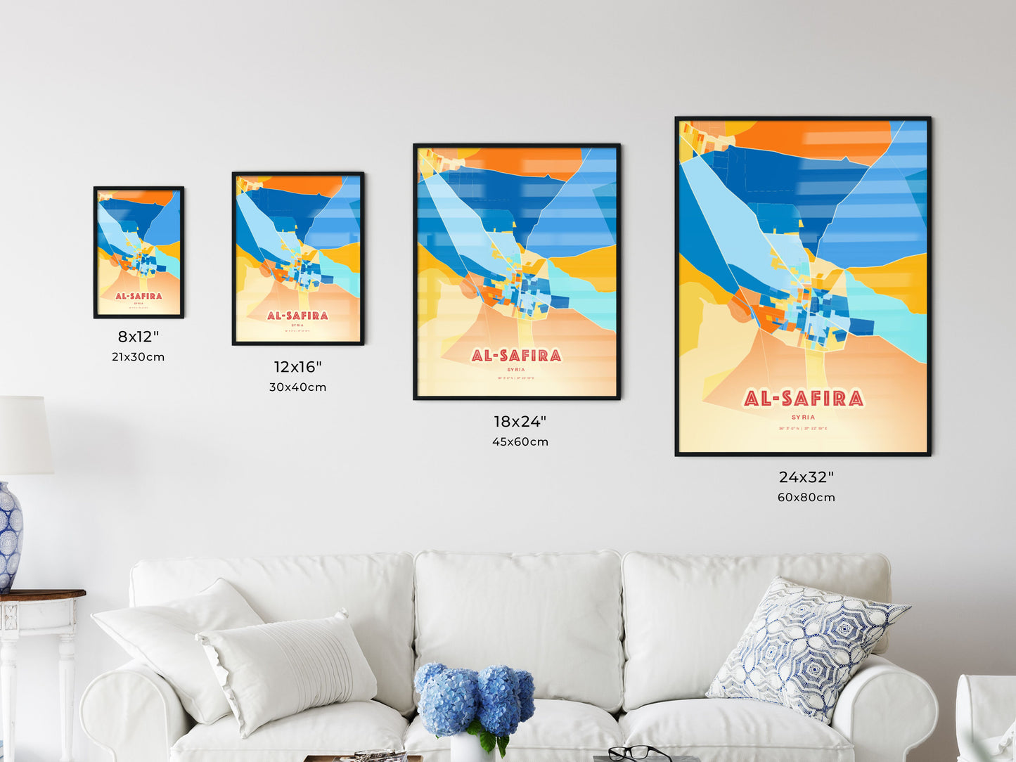 Colorful AL-SAFIRA SYRIA Fine Art Map Blue Orange