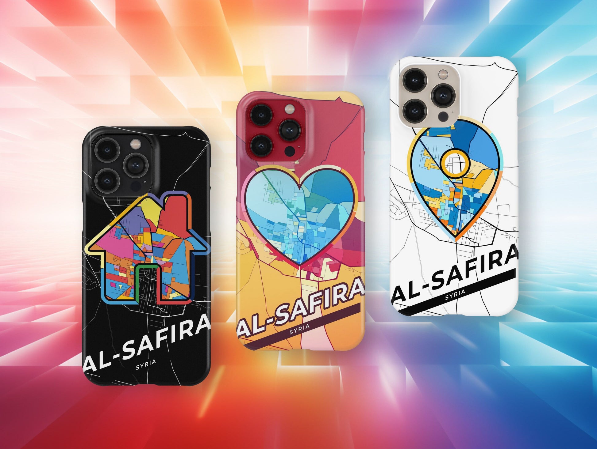 Al-Safira Syria slim phone case with colorful icon. Birthday, wedding or housewarming gift. Couple match cases.