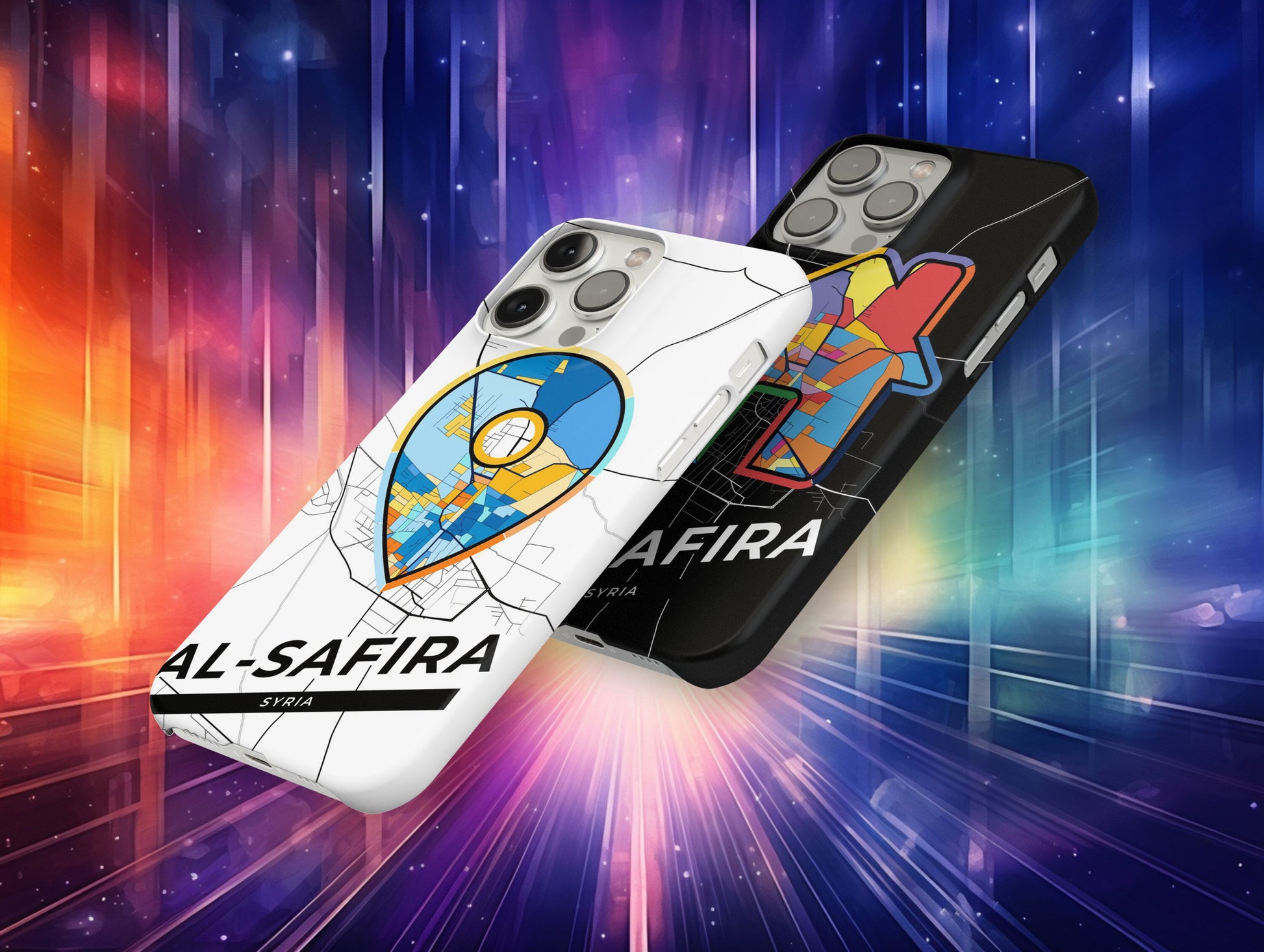 Al-Safira Syria slim phone case with colorful icon. Birthday, wedding or housewarming gift. Couple match cases.