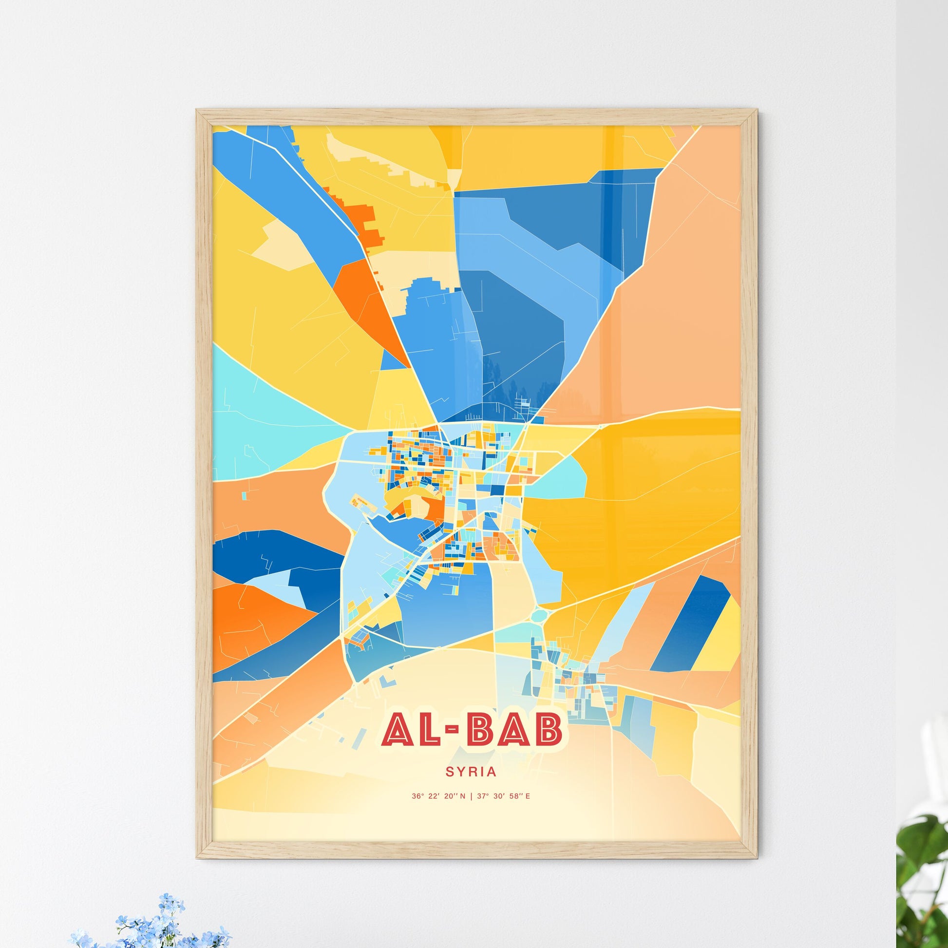 Colorful AL-BAB SYRIA Fine Art Map Blue Orange