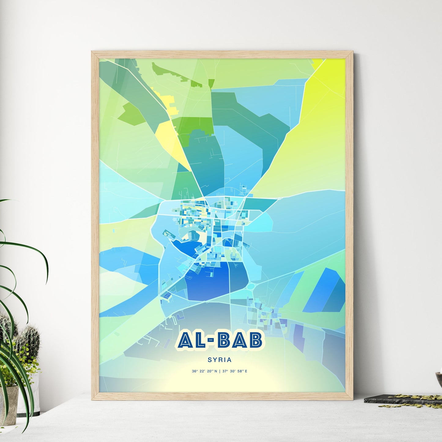 Colorful AL-BAB SYRIA Fine Art Map Cool Blue