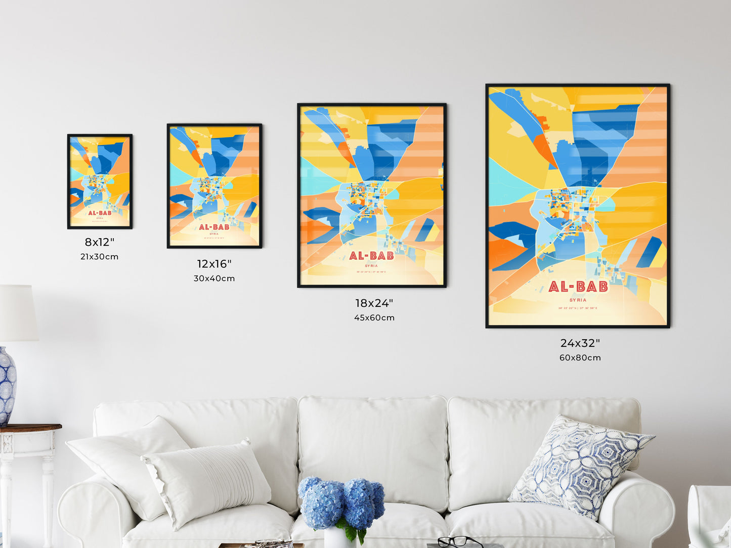 Colorful AL-BAB SYRIA Fine Art Map Blue Orange