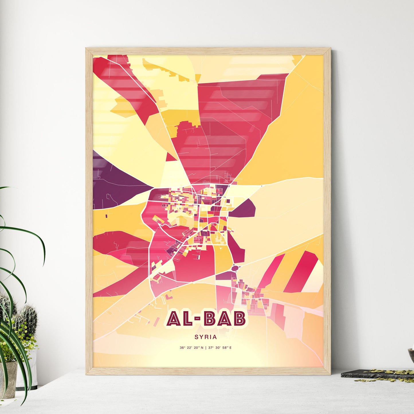 Colorful AL-BAB SYRIA Fine Art Map Hot Red