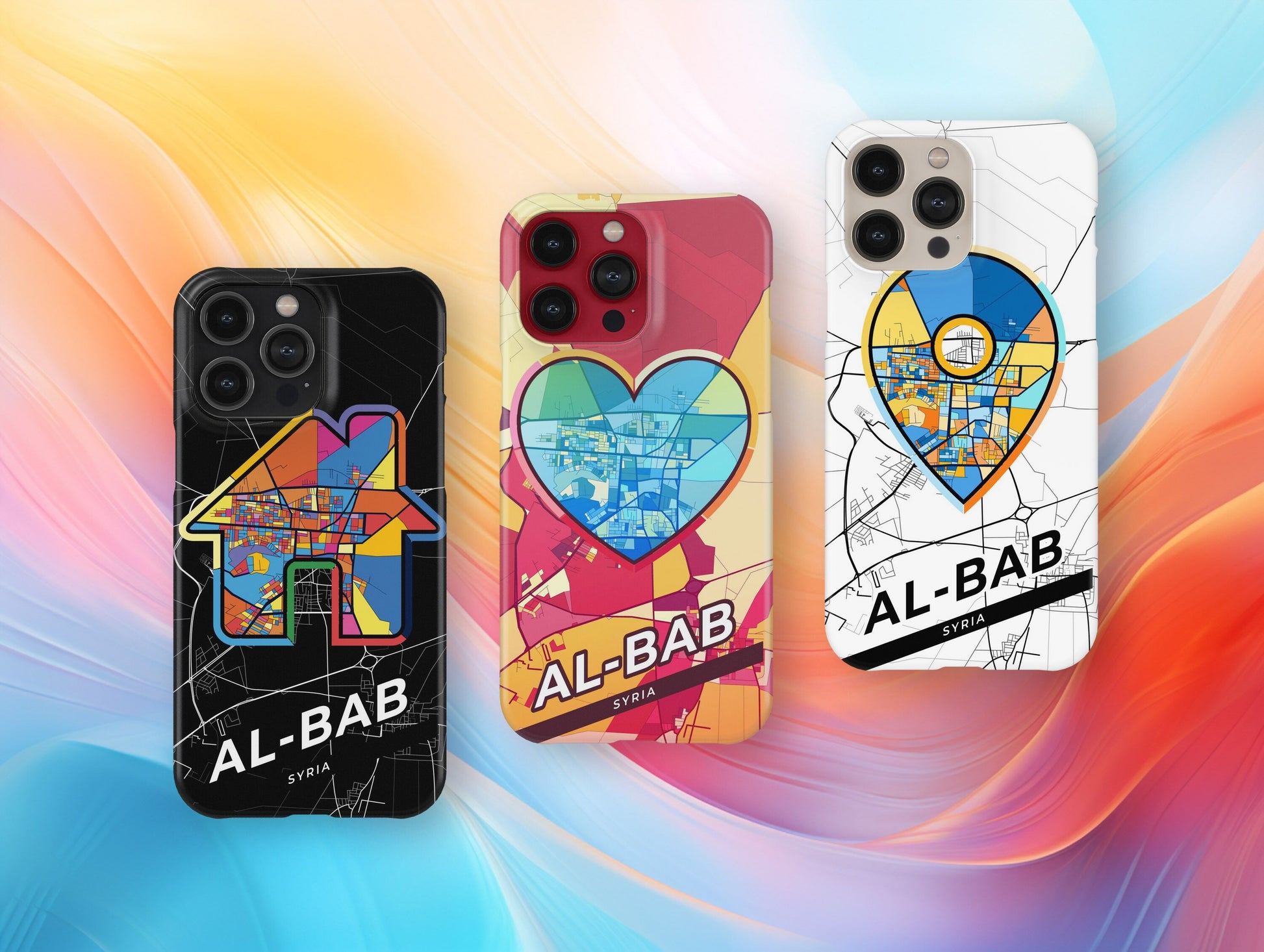 Al-Bab Syria slim phone case with colorful icon. Birthday, wedding or housewarming gift. Couple match cases.