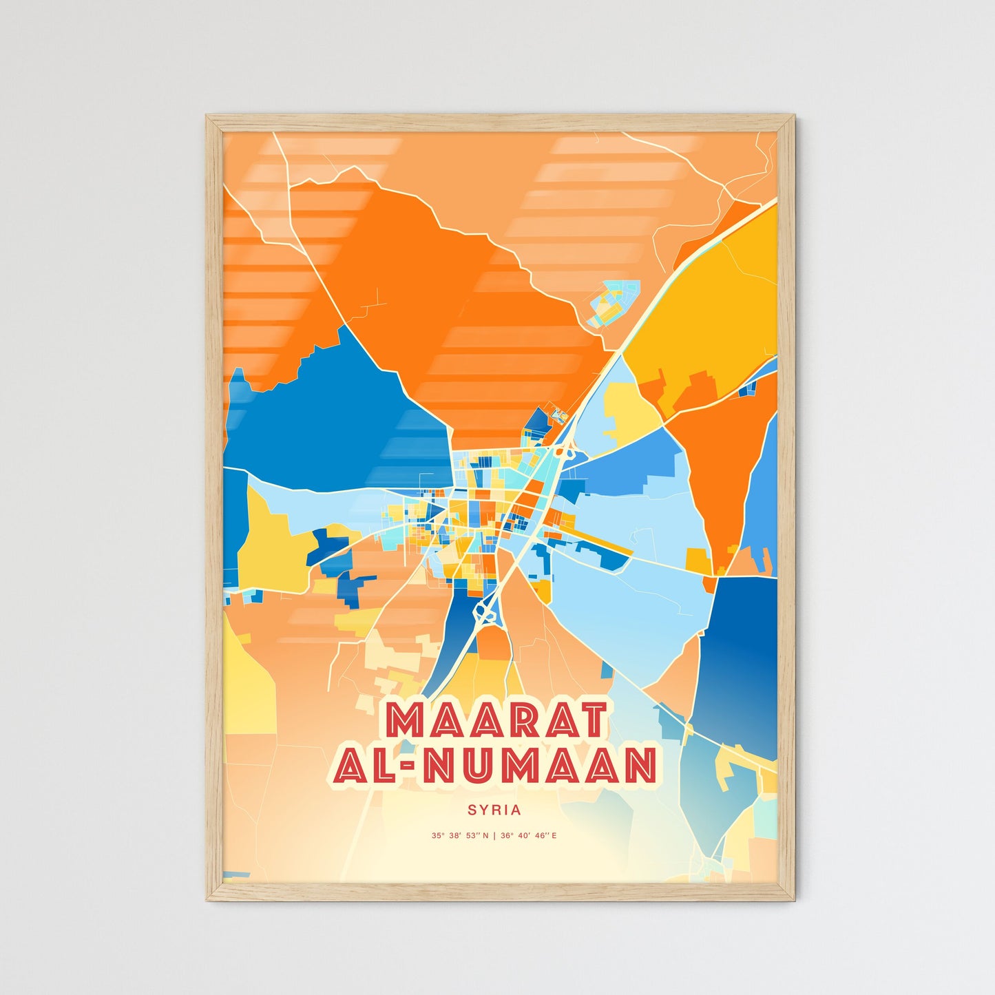 Colorful MAARAT AL-NUMAAN SYRIA Fine Art Map Blue Orange