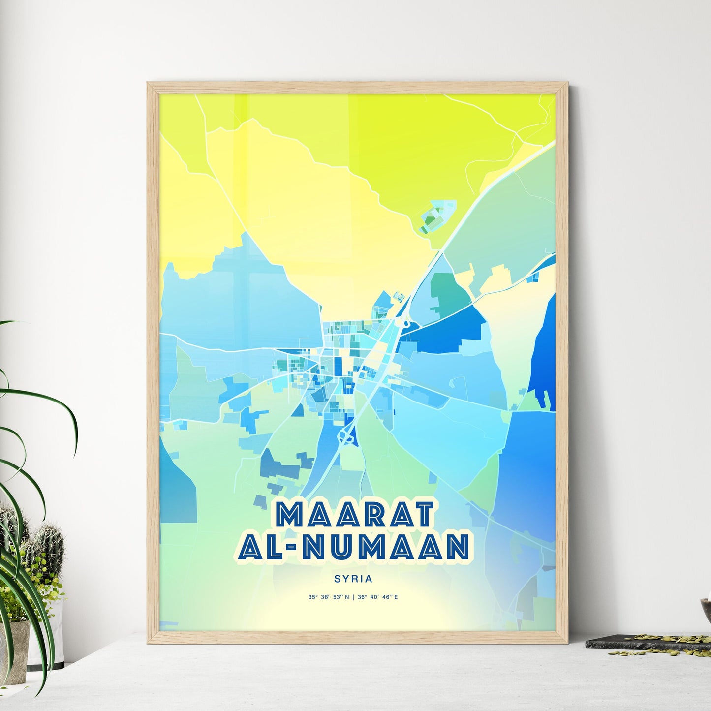 Colorful MAARAT AL-NUMAAN SYRIA Fine Art Map Cool Blue