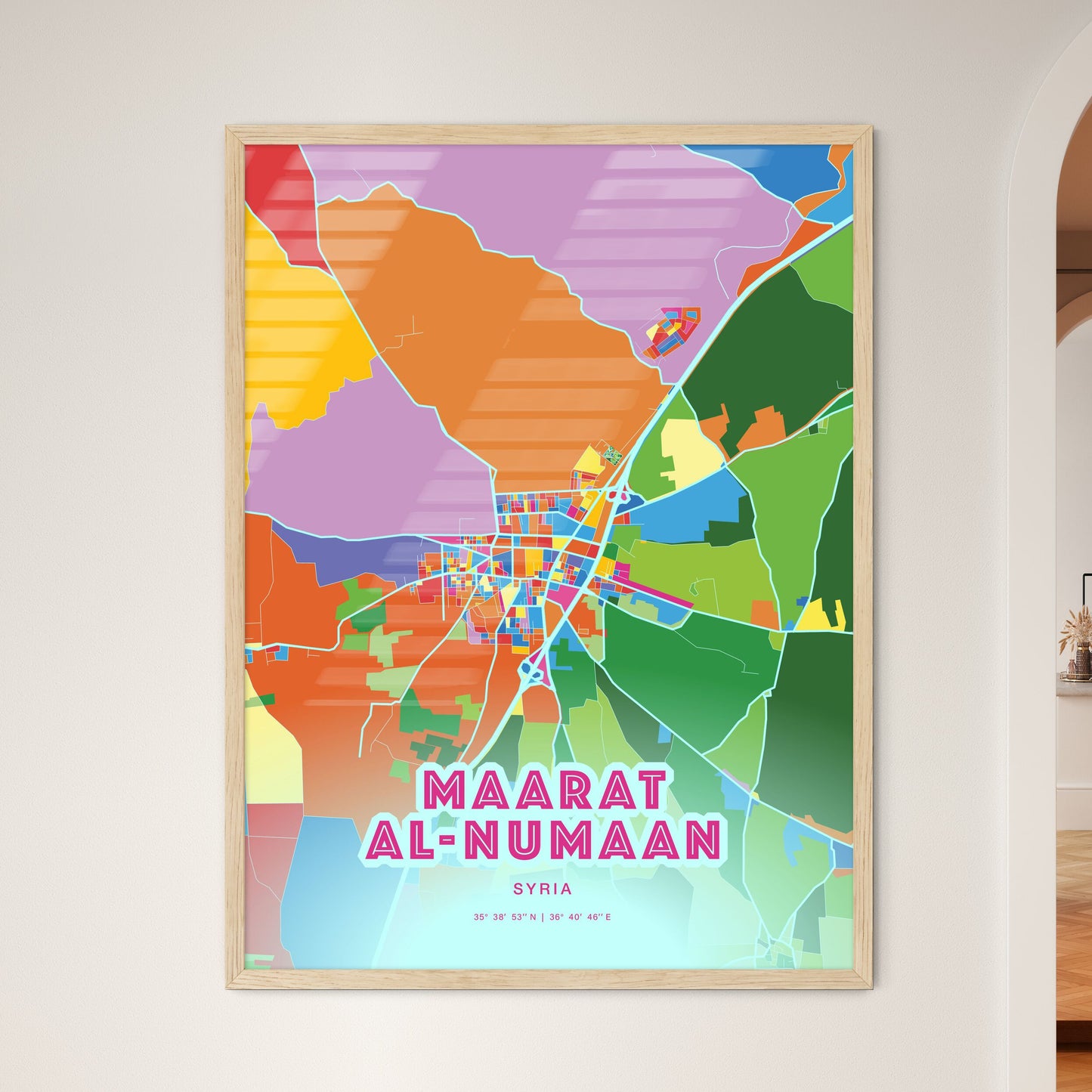 Colorful MAARAT AL-NUMAAN SYRIA Fine Art Map Crazy Colors