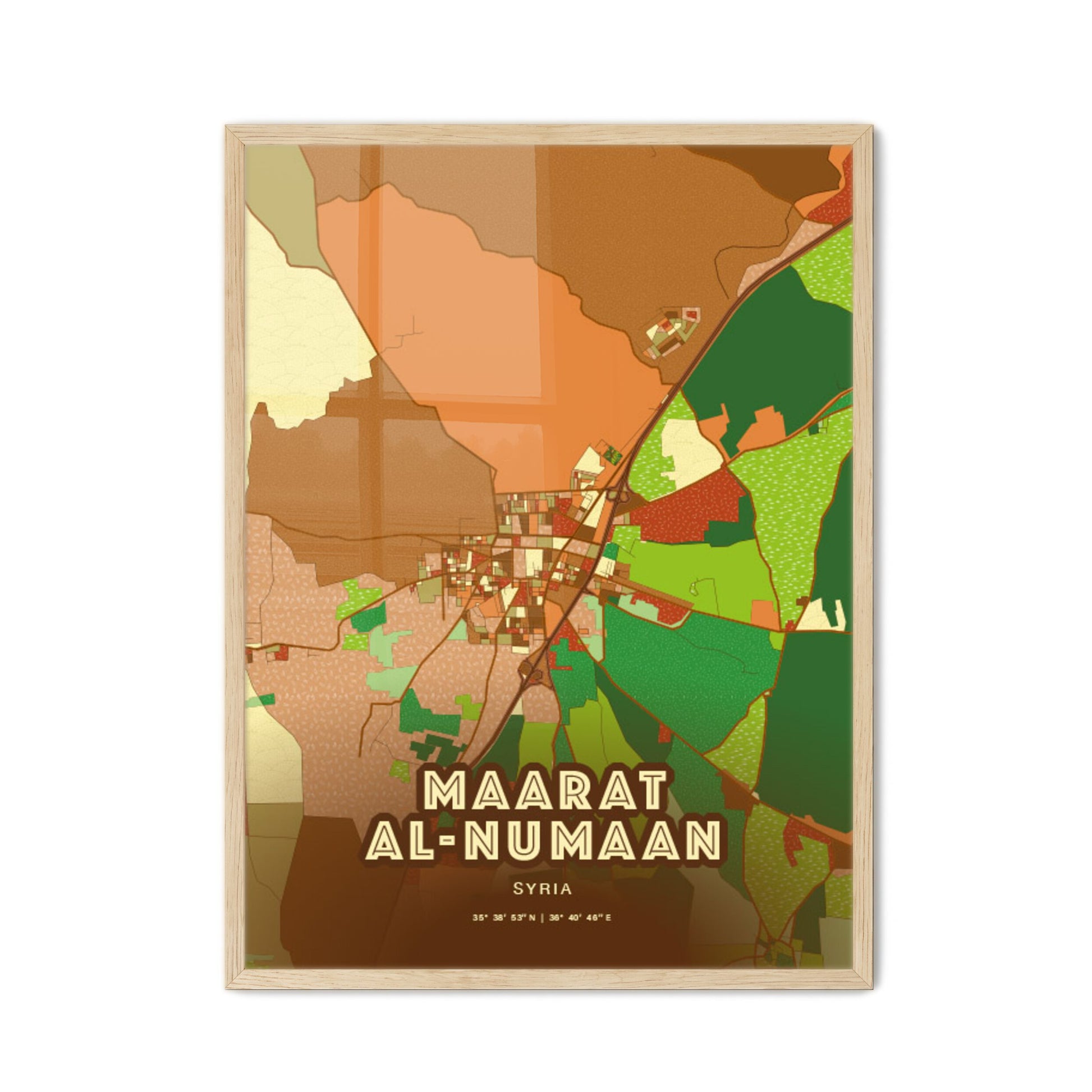 Colorful MAARAT AL-NUMAAN SYRIA Fine Art Map Farmhouse