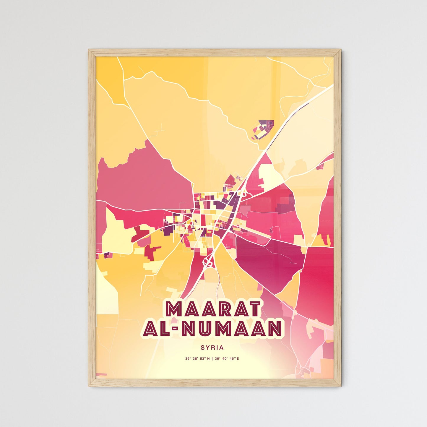 Colorful MAARAT AL-NUMAAN SYRIA Fine Art Map Hot Red