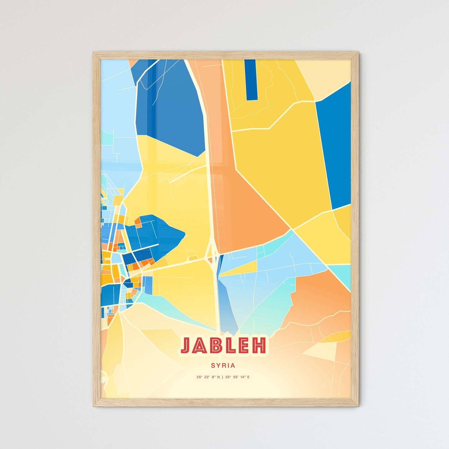 Colorful JABLEH SYRIA Fine Art Map Blue Orange