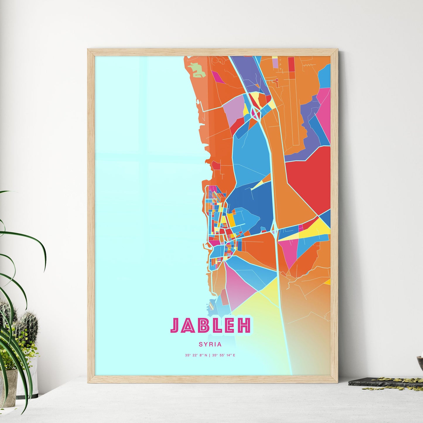 Colorful JABLEH SYRIA Fine Art Map Crazy Colors