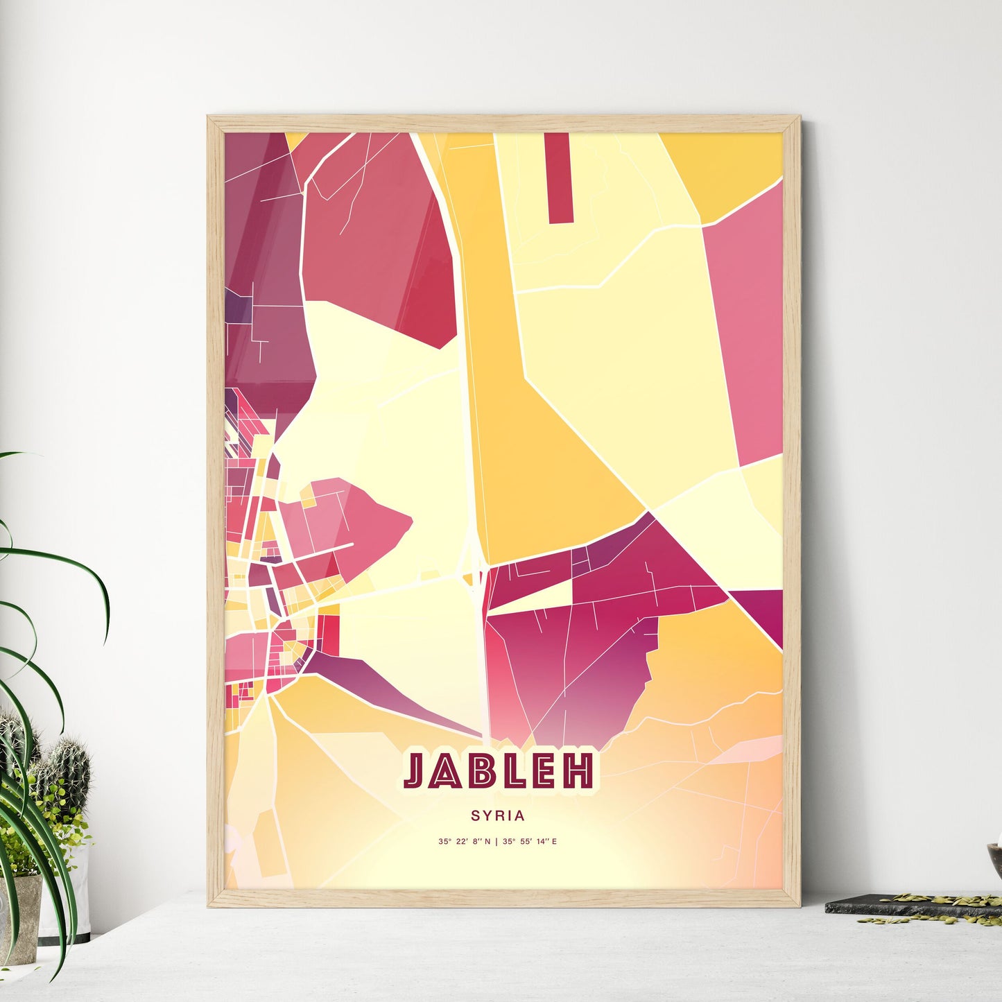 Colorful JABLEH SYRIA Fine Art Map Hot Red