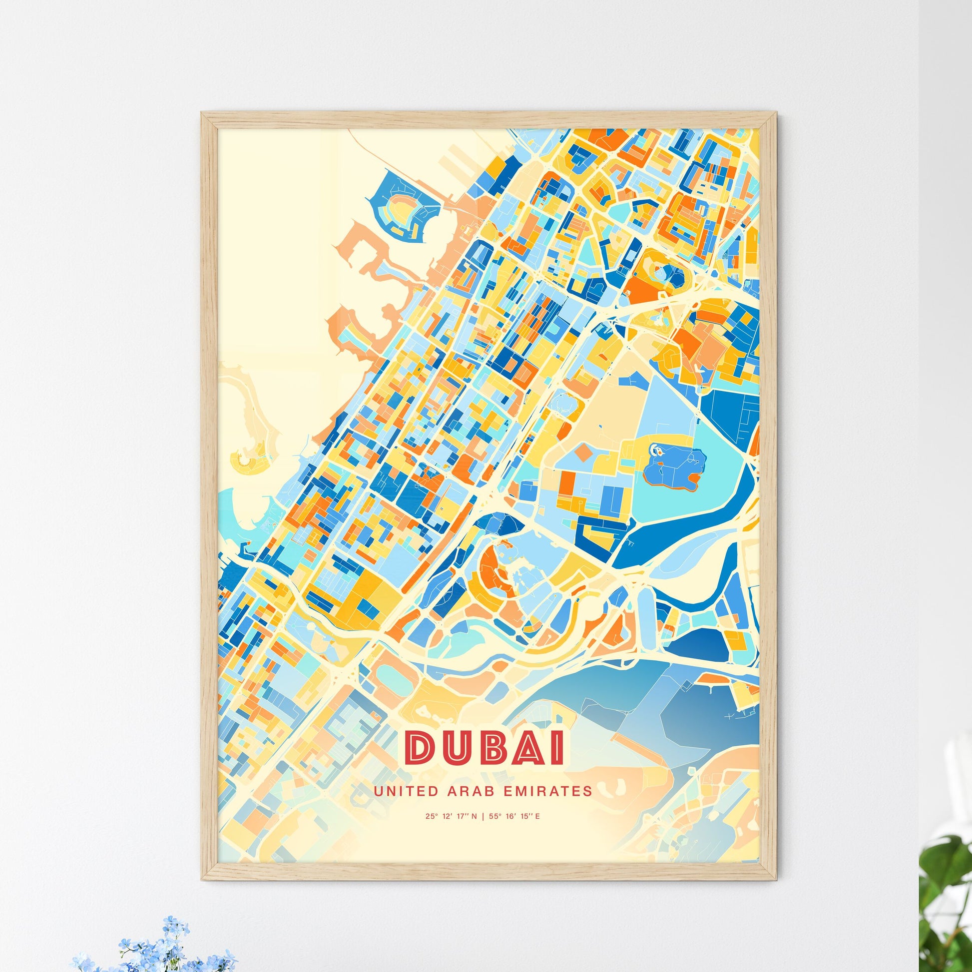 Colorful DUBAI UNITED ARAB EMIRATES Fine Art Map Blue Orange