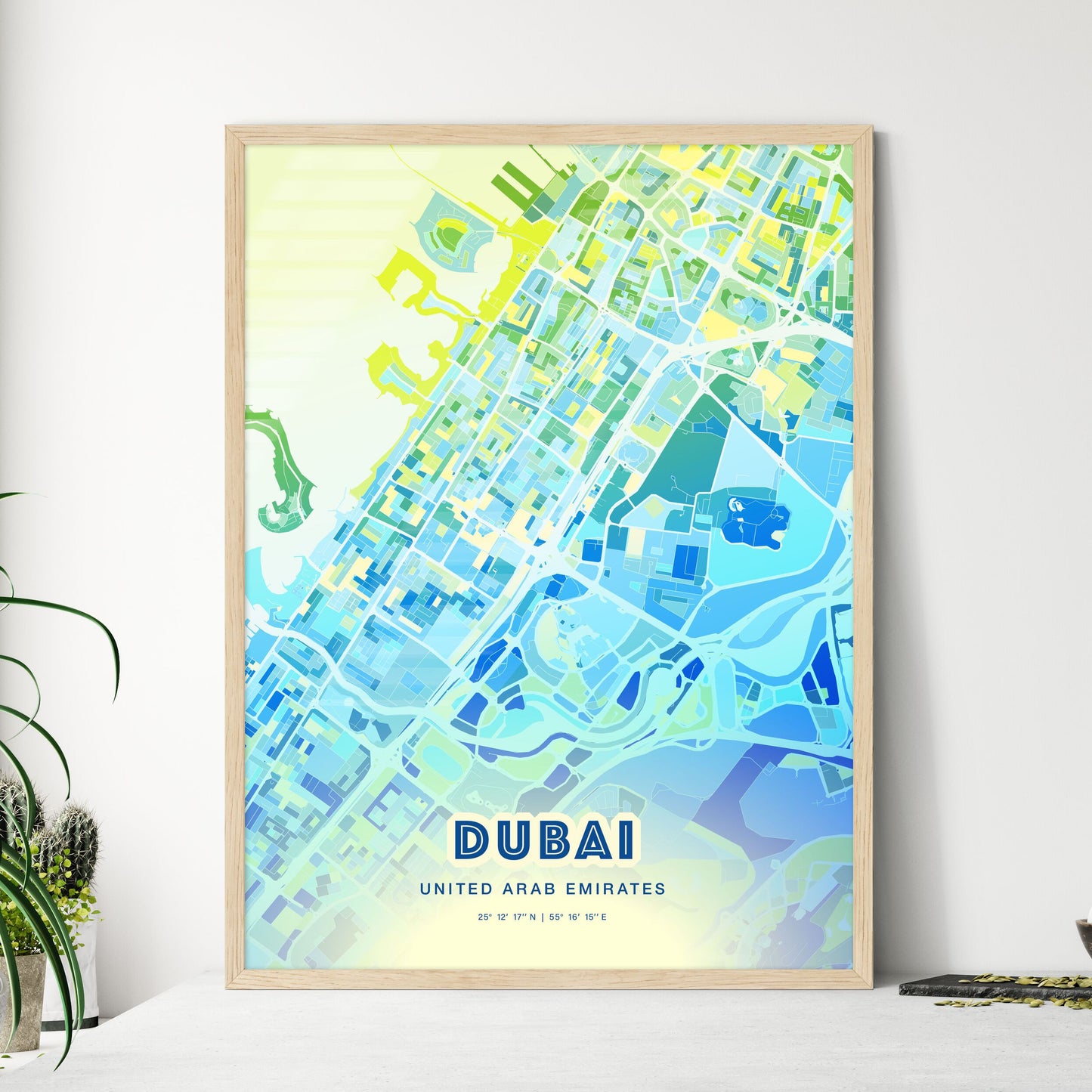 Colorful DUBAI UNITED ARAB EMIRATES Fine Art Map Cool Blue