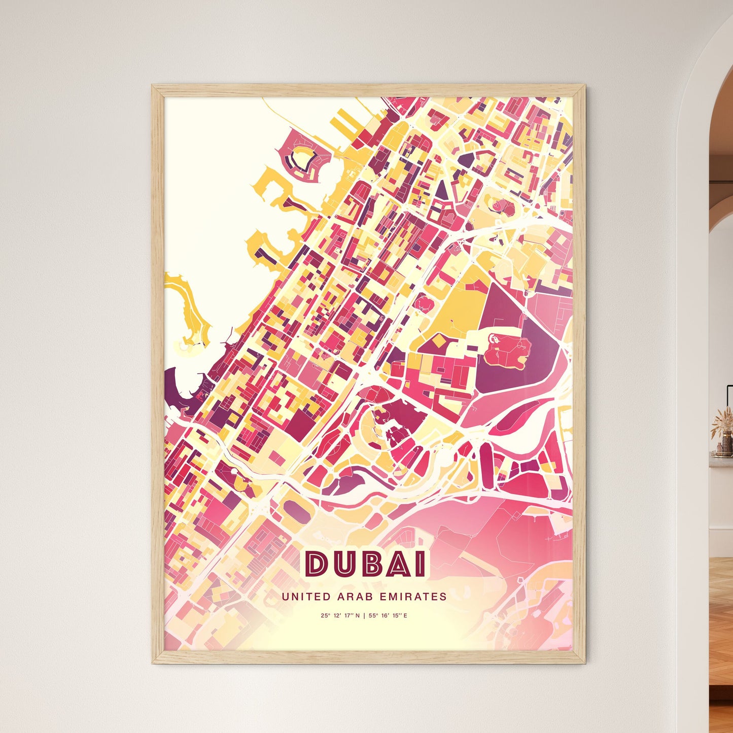 Colorful DUBAI UNITED ARAB EMIRATES Fine Art Map Hot Red