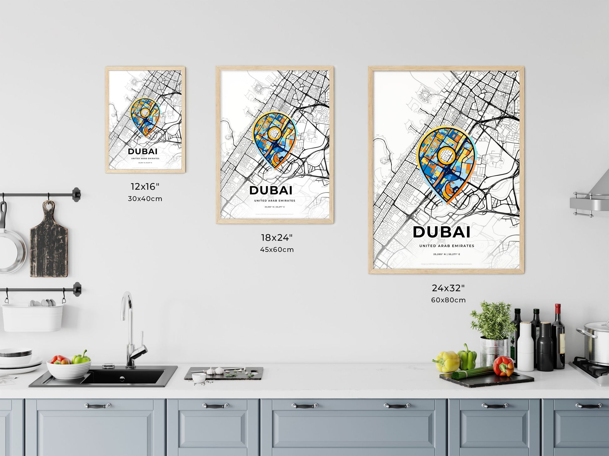 DUBAI UNITED ARAB EMIRATES minimal art map with a colorful icon. Where it all began, Couple map gift.