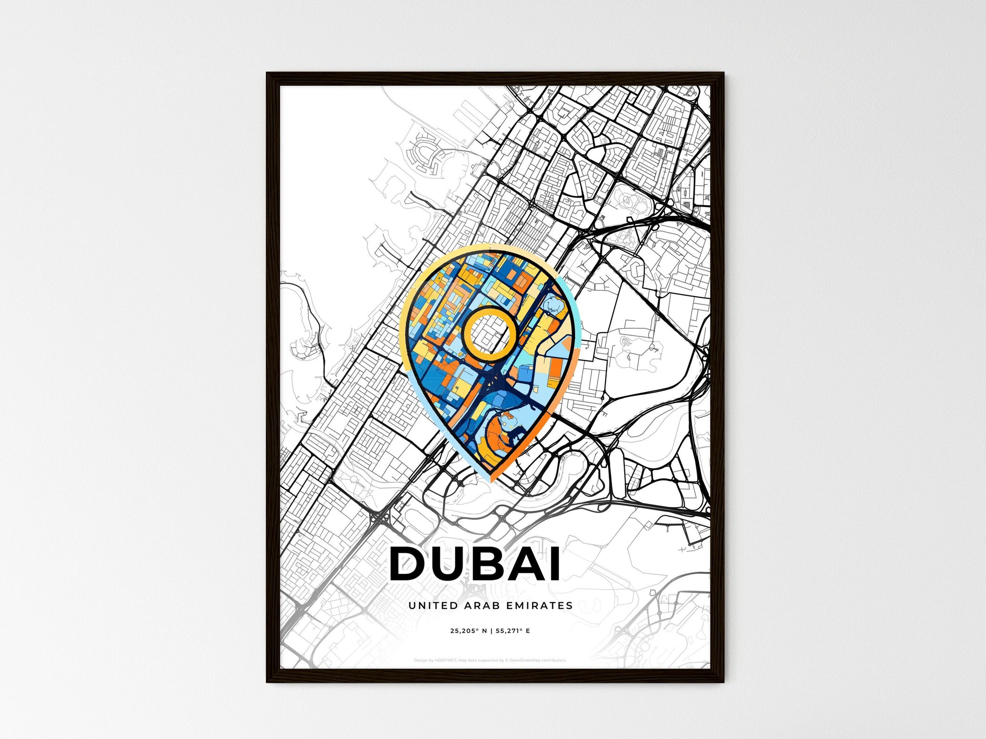 DUBAI UNITED ARAB EMIRATES minimal art map with a colorful icon. Where it all began, Couple map gift. Style 1