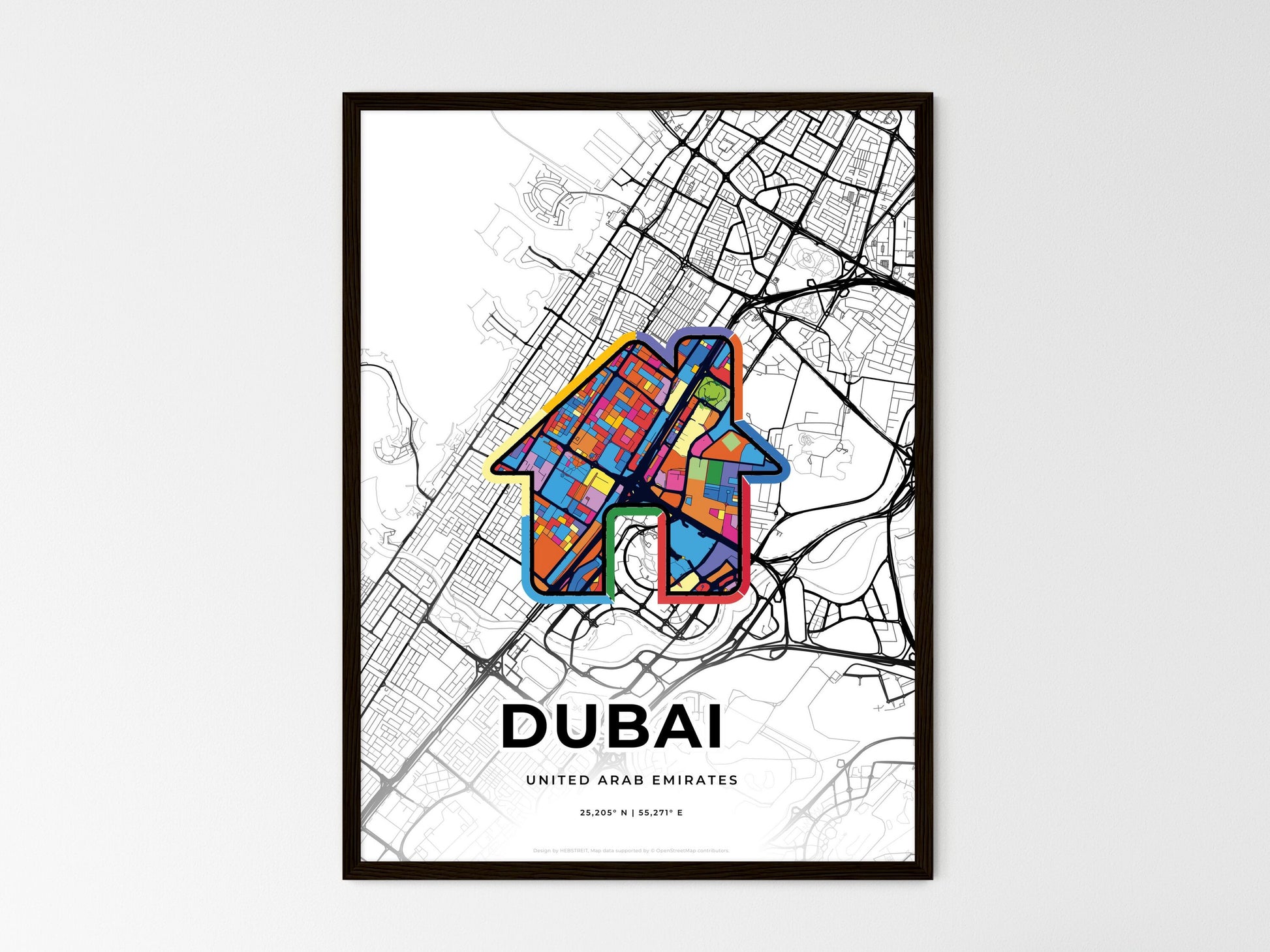 DUBAI UNITED ARAB EMIRATES minimal art map with a colorful icon. Where it all began, Couple map gift. Style 3