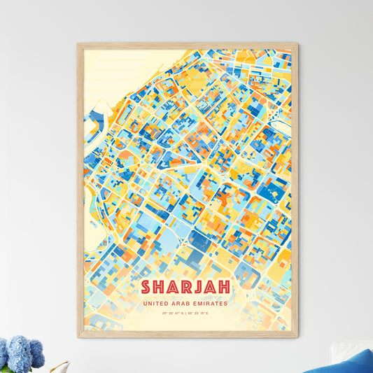 Colorful SHARJAH UNITED ARAB EMIRATES Fine Art Map Blue Orange
