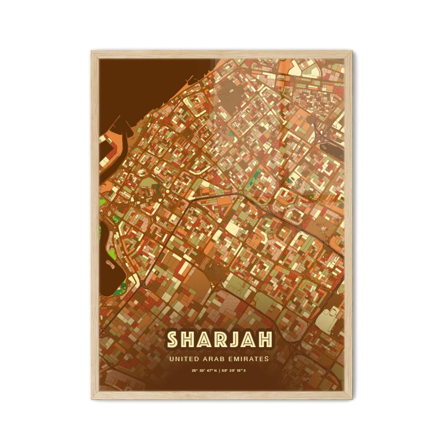 Colorful SHARJAH UNITED ARAB EMIRATES Fine Art Map Farmhouse